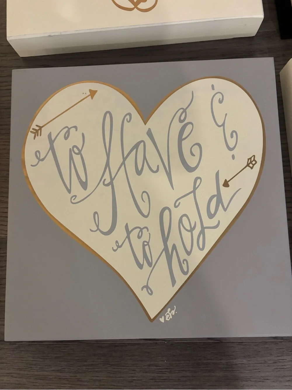 💛🤍Set of 5 Wood Wall Decor Signs- Gold Script Heart Wall Art Set - Love & XOXO🤍💛